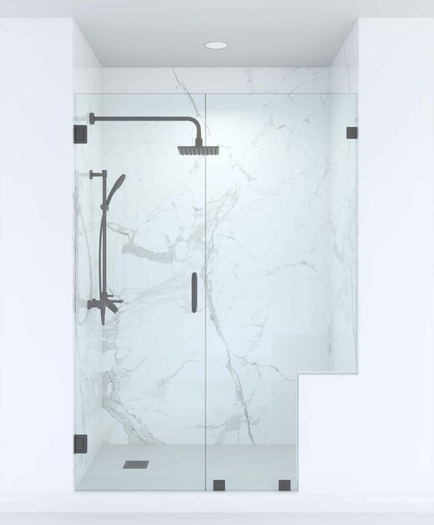 Heavy Glass Single Swing Door with Inline Knee Wall Panel | Splendor Glass